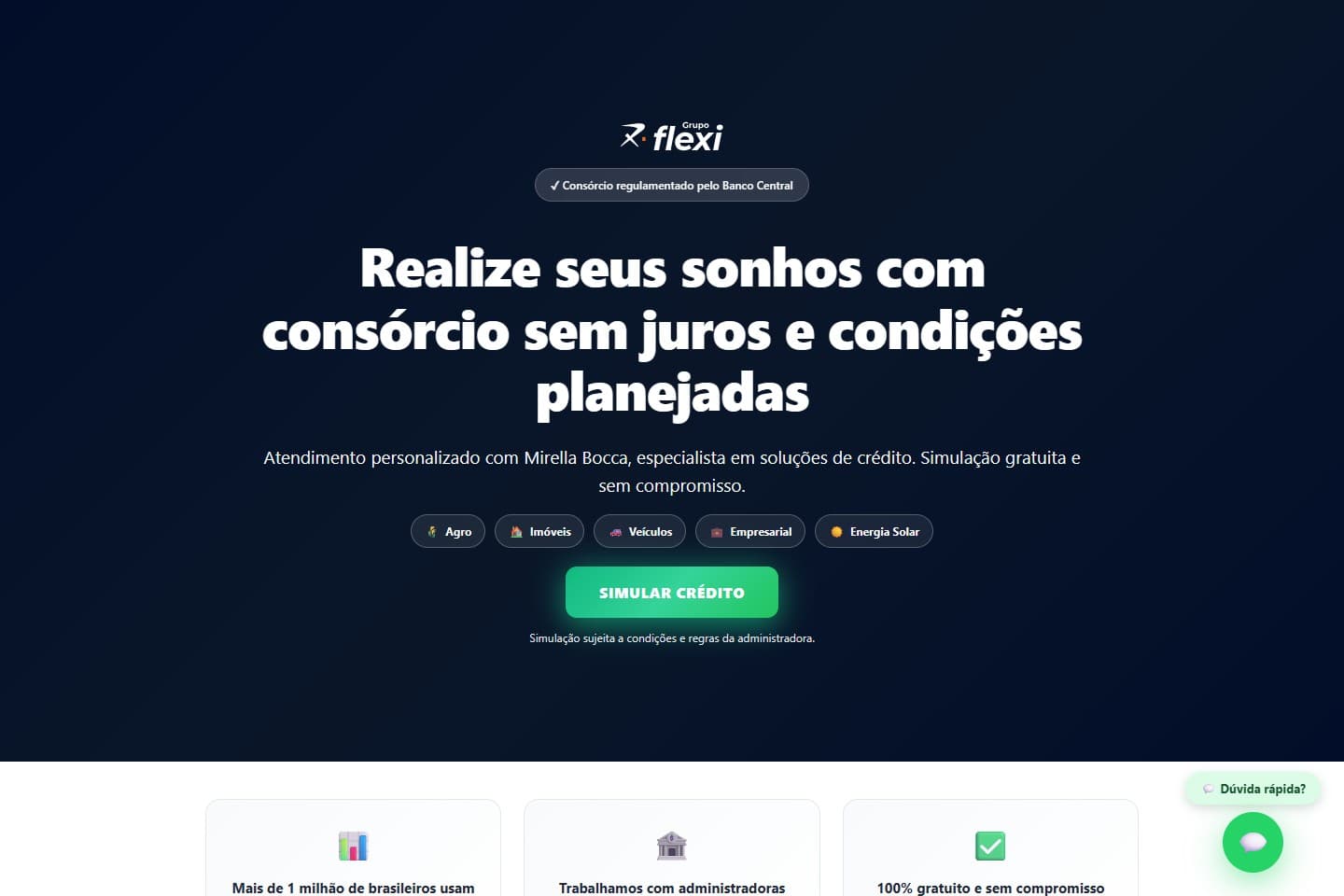 Prévia da landing page de Mirella Investimentos